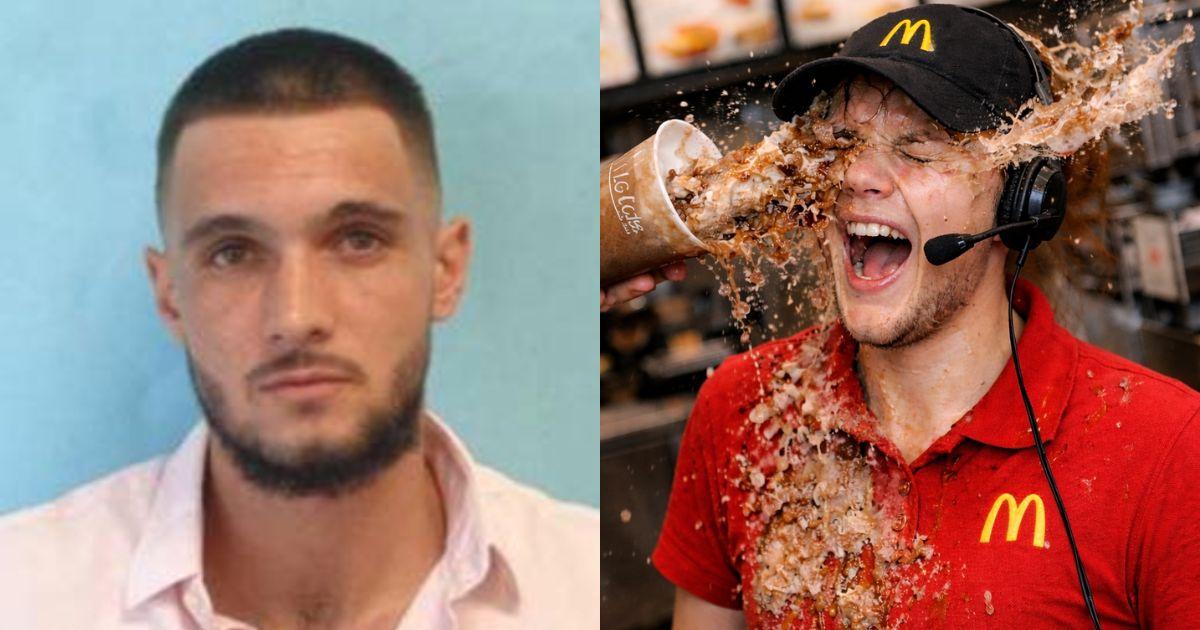 Man in McDonald’s uniform was hit with a frozen coffee drink during a drive-thru altercation.