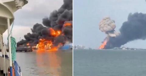 Russian Ferry Destroyed by Alleged Ukrainian Missile Near Crimea