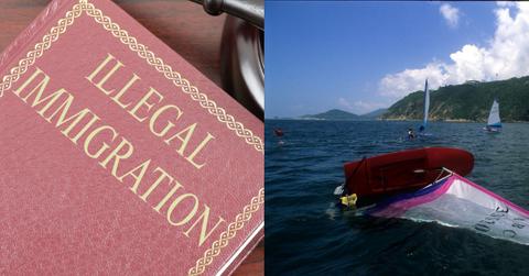 Representational images of illegal immigration, capsized boat