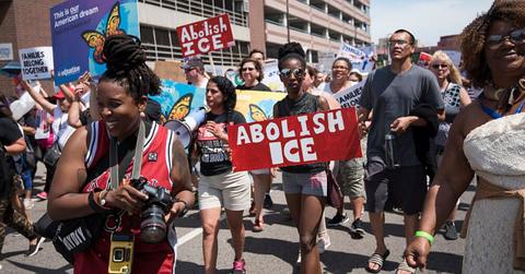 Image of anti-ICE protestors.