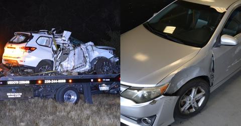 Crash site on I-75 in Sarasota County showing aftermath of collision where a drunk driver forced an SUV off the road, resulting in two fatalities.